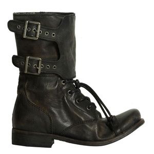 Size 40 AllSaints Black Damisi Combat Boot Double Buckle Leather Spitalfield